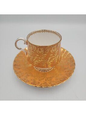 Vintage Elizabethan Cup & Saucer Orange & Gold Stunning set Bone China England
